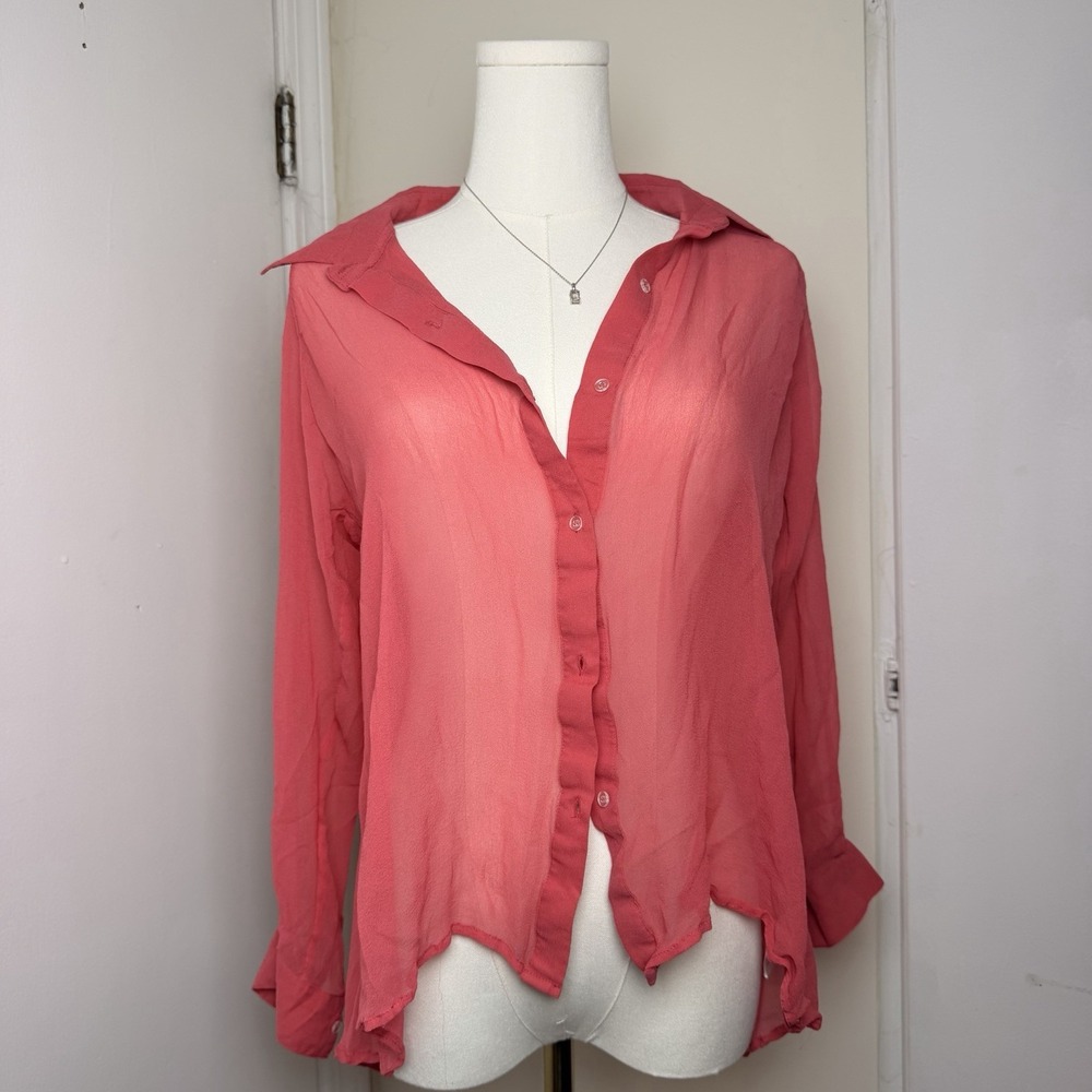 Tart Collection Women's 100% Silk Pink Button Down Blouse Size S